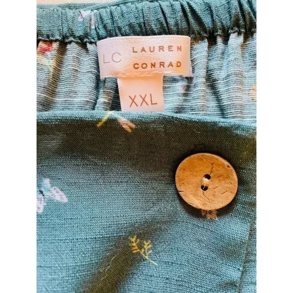 Lauren Conrad Top Shirt Peasant Women’s Size XXL Flower Butterfly Green Boho - Picture 9 of 10